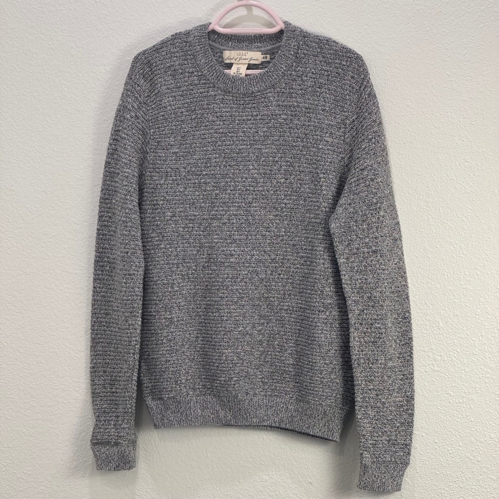 H&M Mens 100% cotton Sweater Textured Gray Crew Neck‎ Long Sleeve Size S